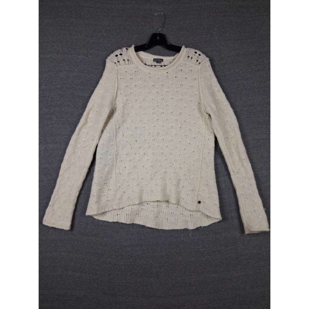 Eddie Bauerโ Womens Sweater M White Lambswool Camel Roll Neck Clean Girl Preppy